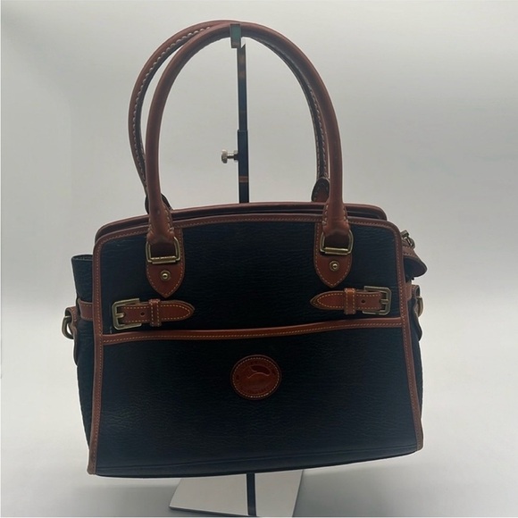 Vintage Dooney & Bourke Navy Double Buckle Leather Double Handle Satchel BLEMISH - Picture 1 of 12